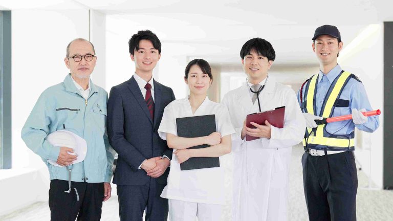 people of various professions with healthcare workers