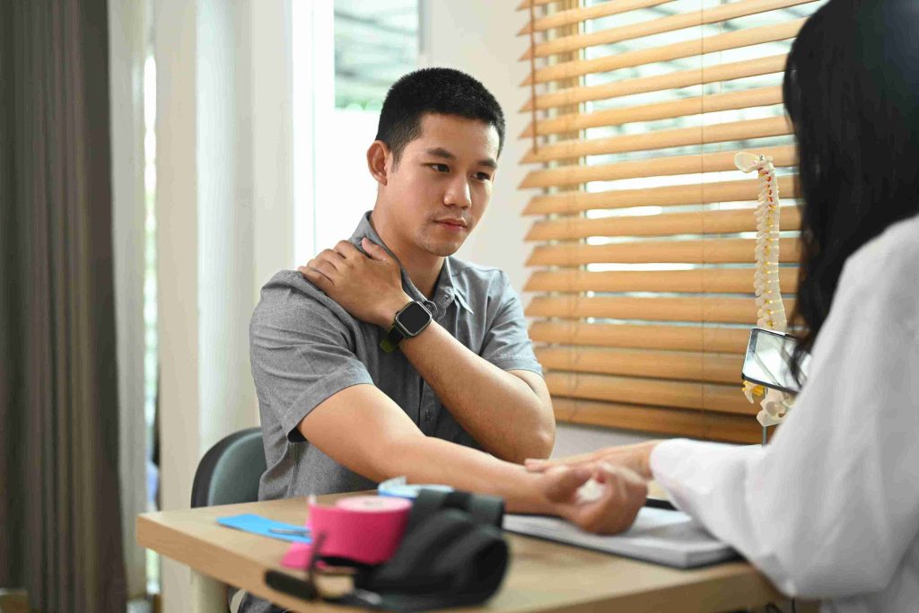 Patient visiting a doctor in her clinic for consultation.